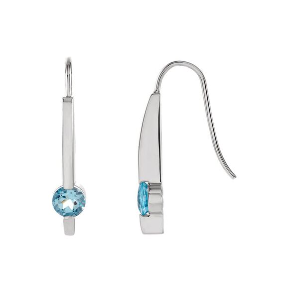 Aquamarine Round Bar Dangle Earrings in 14k White Gold